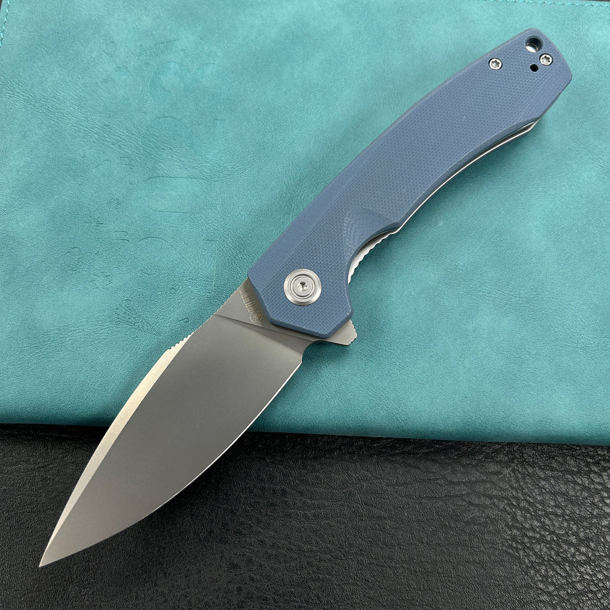 KUBEY KU901M Calyce Liner Lock Flipper Folding Knife Blue G10 Handle 3.27" Bead Blasted AUS-10