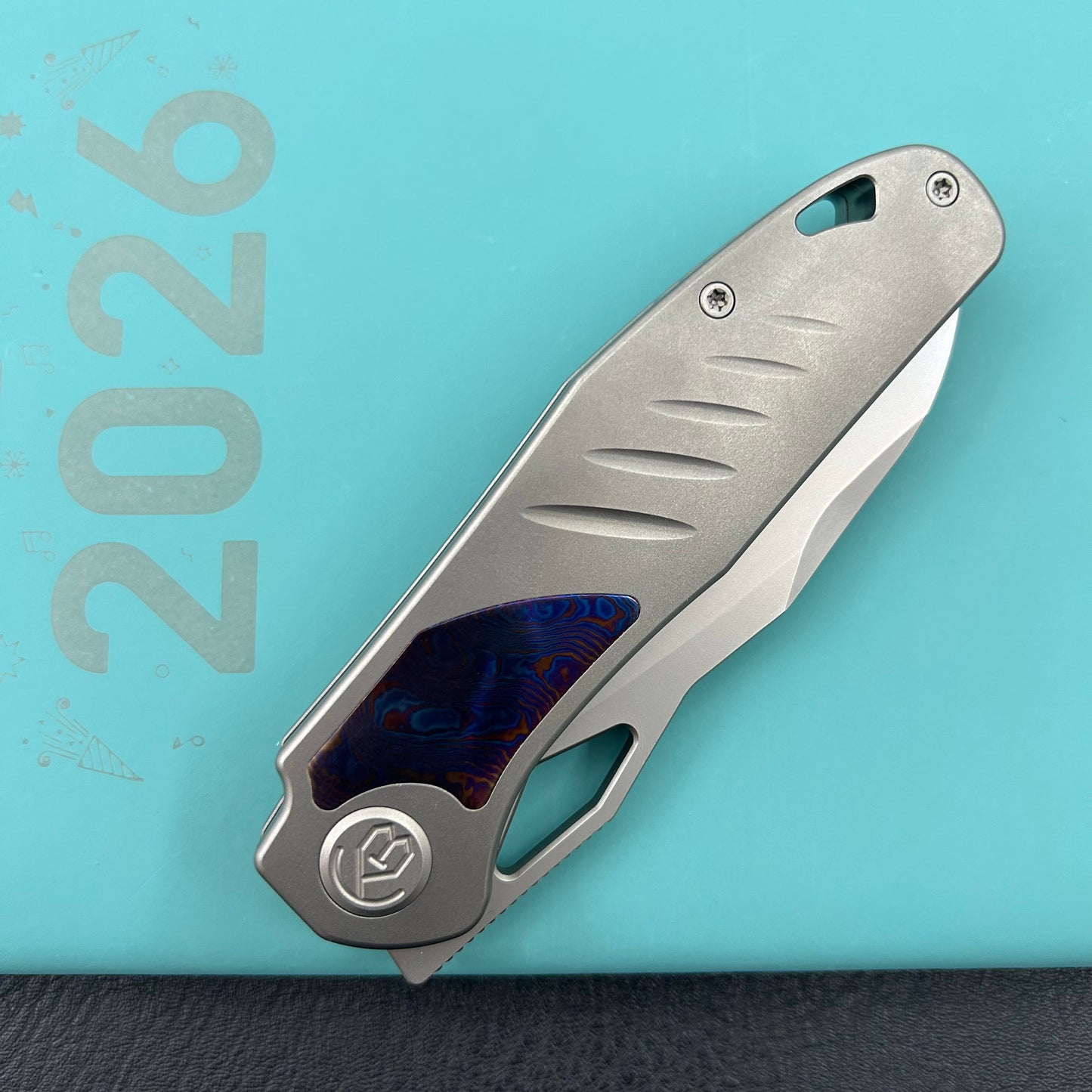 KB KNIVES KB385A Sudden Frame Lock Pocket Folding Knife Sandblast Titanium w/ Timascus Inlays 3.46'' Beadblast 20CV Blade