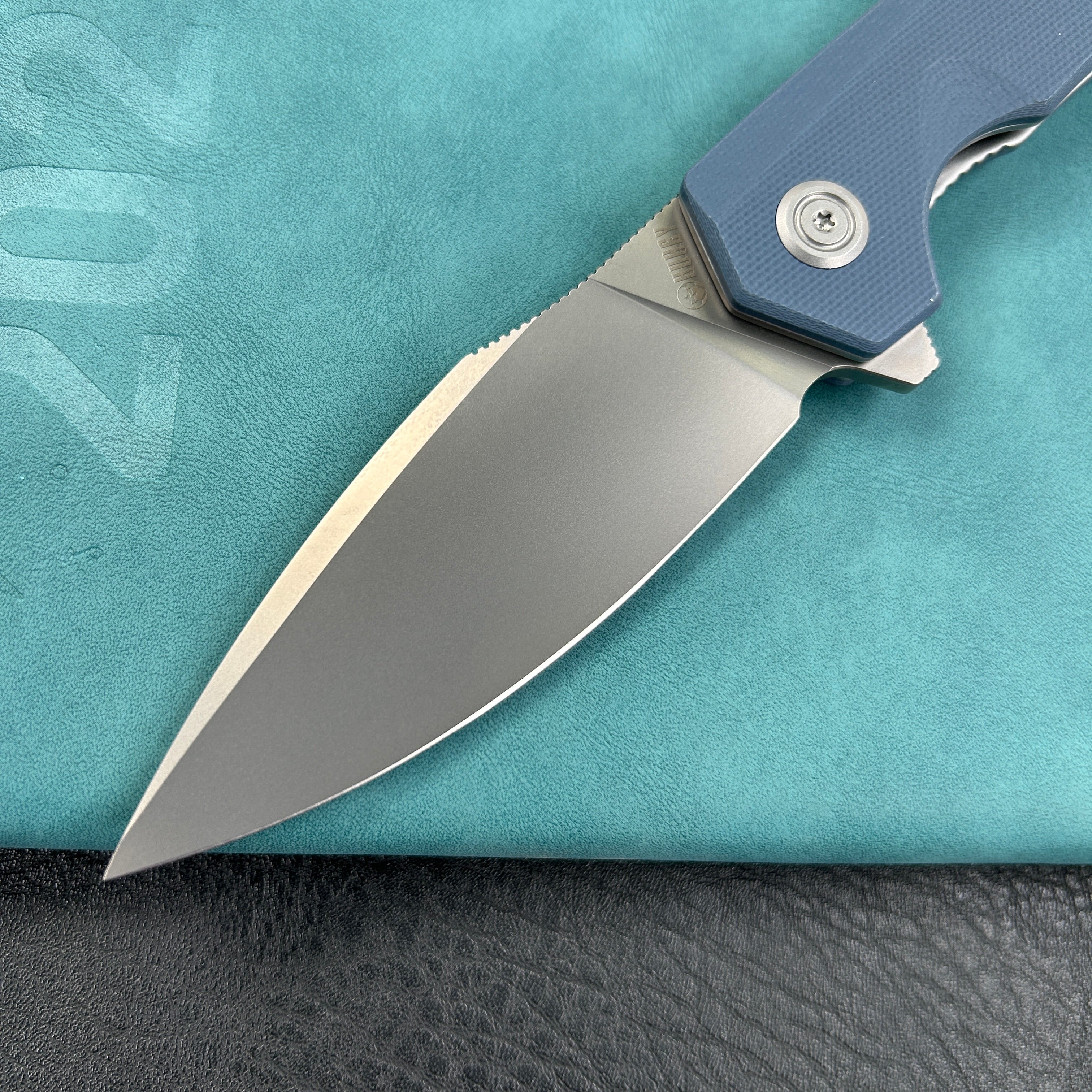 KUBEY KU901M Calyce Liner Lock Flipper Folding Knife Blue G10 Handle 3.27" Bead Blasted AUS-10