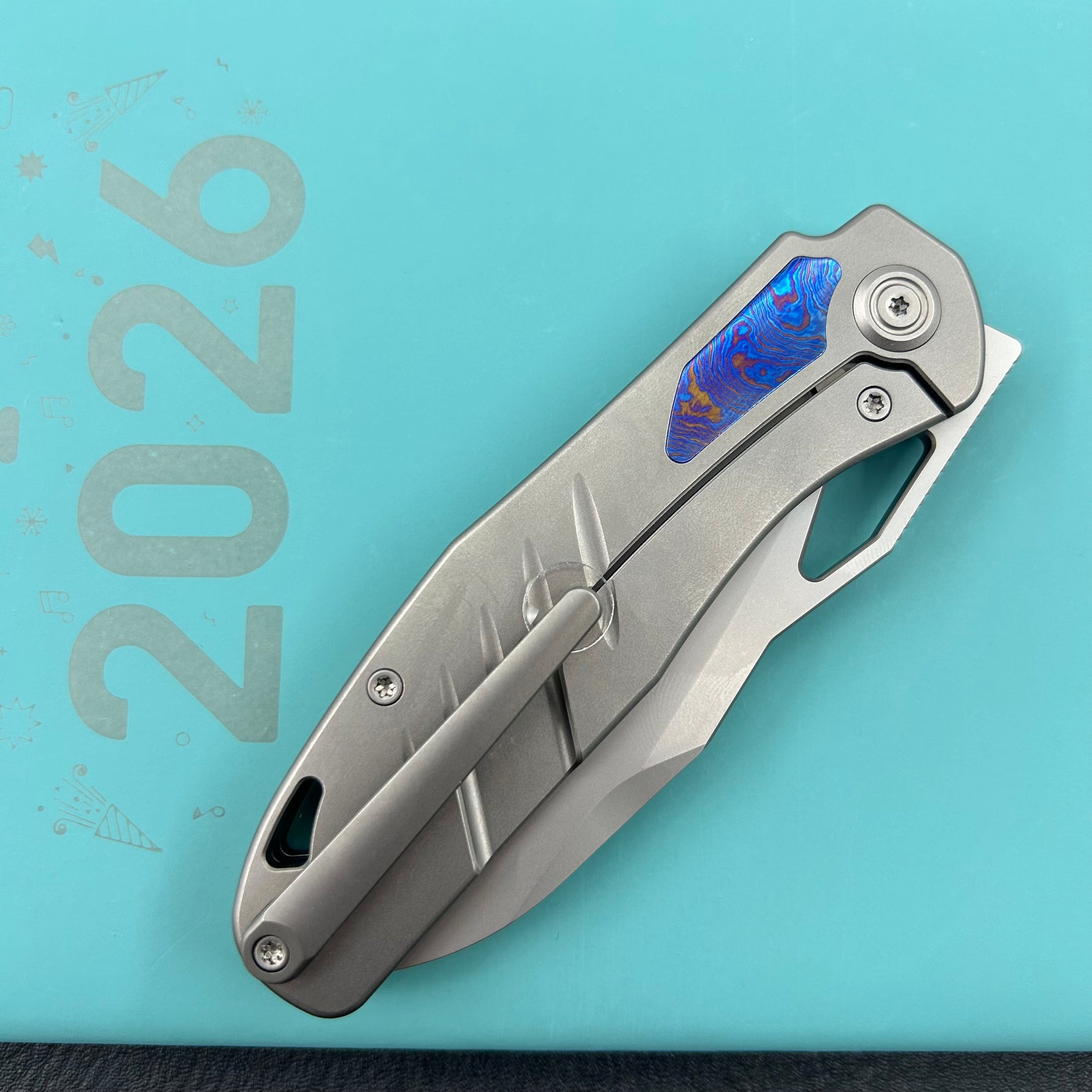 KB KNIVES KB385A Sudden Frame Lock Pocket Folding Knife Sandblast Titanium w/ Timascus Inlays 3.46'' Beadblast 20CV Blade