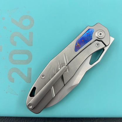 KB KNIVES KB385A Sudden Frame Lock Pocket Folding Knife Sandblast Titanium w/ Timascus Inlays 3.46'' Beadblast 20CV Blade