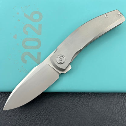 KB KNIVES KB418A Taurus Frame Lock Pocket Folding Knife Gray Titanium Handle 3.27'' Beadblast M390 Blade