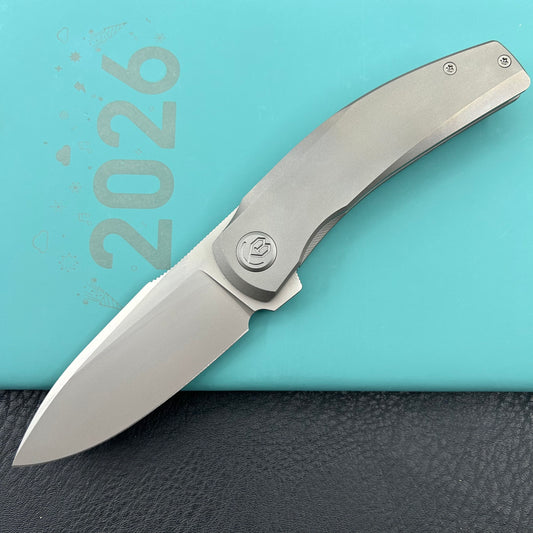 KB KNIVES KB418A Taurus Frame Lock Pocket Folding Knife Gray Titanium Handle 3.27'' Beadblast M390 Blade