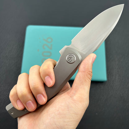 KB KNIVES KB418A Taurus Frame Lock Pocket Folding Knife Gray Titanium Handle 3.27'' Beadblast M390 Blade