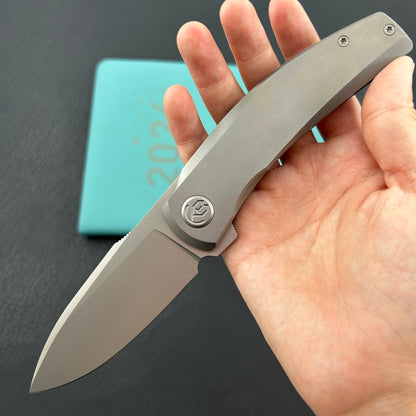 KB KNIVES KB418A Taurus Frame Lock Pocket Folding Knife Gray Titanium Handle 3.27'' Beadblast M390 Blade