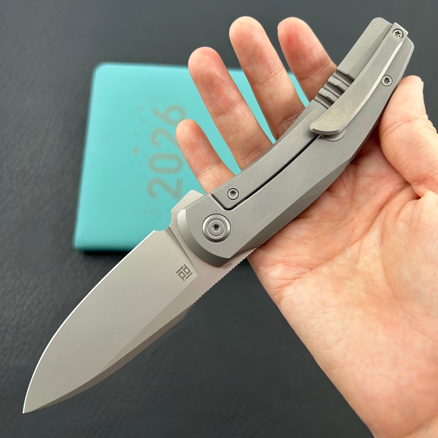 KB KNIVES KB418A Taurus Frame Lock Pocket Folding Knife Gray Titanium Handle 3.27'' Beadblast M390 Blade
