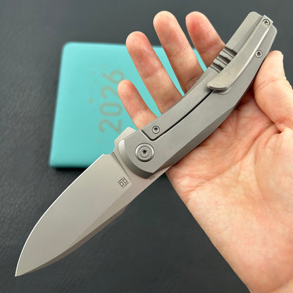 KB KNIVES KB418A Taurus Frame Lock Pocket Folding Knife Gray Titanium Handle 3.27'' Beadblast M390 Blade