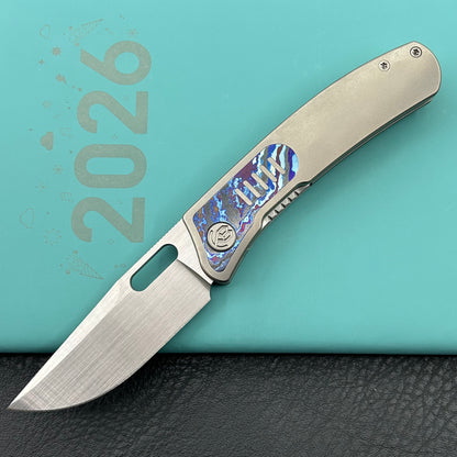 KB KNIVES KB377D Common Thread Folding Knife Sand Blasting Titanium/Zircuti Inlays Handle 3.35'' Silver Bead Blasting M390