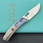 KB KNIVES KB377D Common Thread Folding Knife Sand Blasting Titanium/Zircuti Inlays Handle 3.35'' Silver Bead Blasting M390