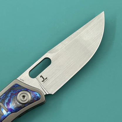 KB KNIVES KB377D Common Thread Folding Knife Sand Blasting Titanium/Zircuti Inlays Handle 3.35'' Silver Bead Blasting M390