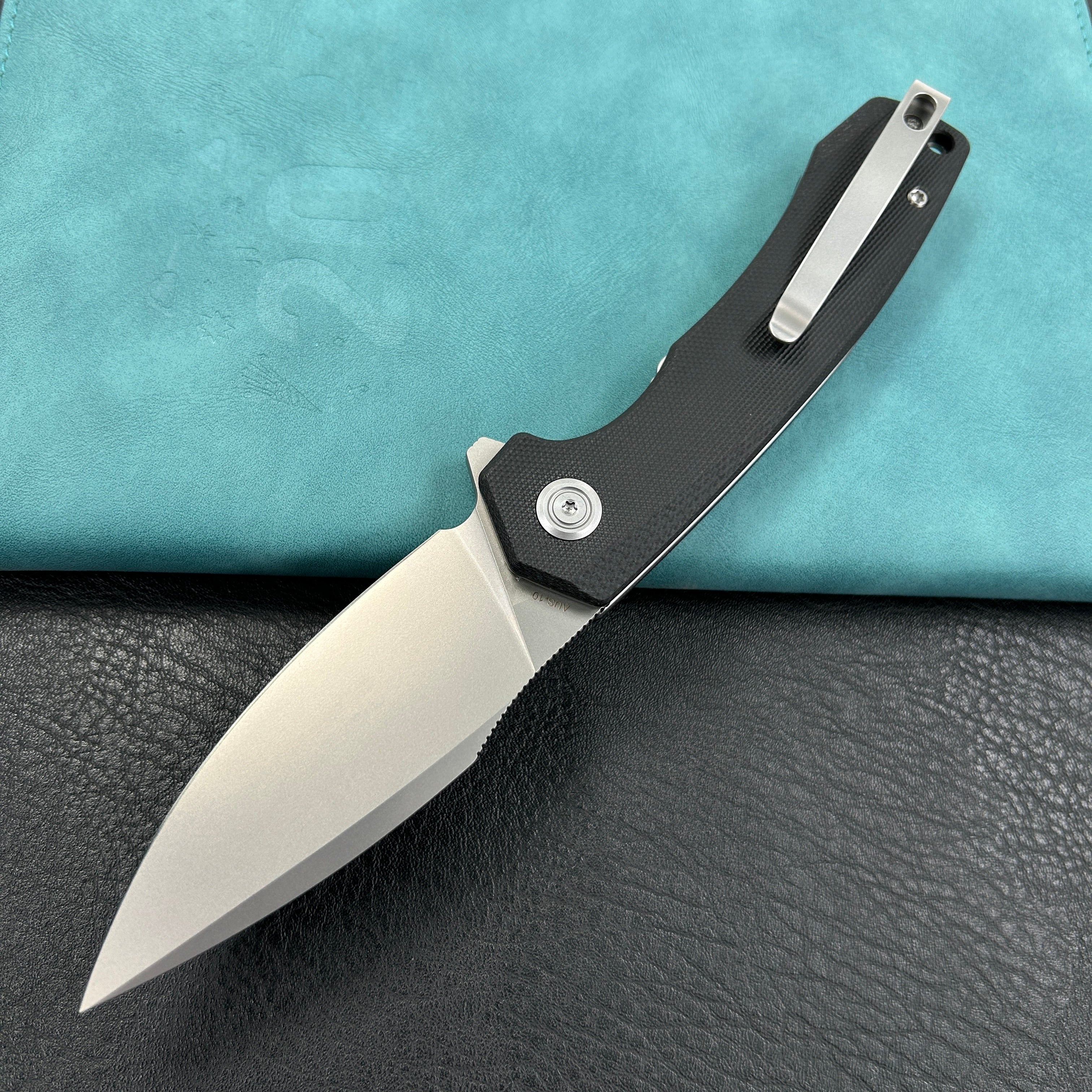 KUBEY KU901K Calyce Liner Lock Flipper Folding Knife Black G10 Handle 3.27" Bead Blasted AUS-10