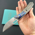 KB KNIVES KB377D Common Thread Folding Knife Sand Blasting Titanium/Zircuti Inlays Handle 3.35'' Silver Bead Blasting M390