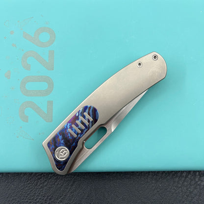 KB KNIVES KB377D Common Thread Folding Knife Sand Blasting Titanium/Zircuti Inlays Handle 3.35'' Silver Bead Blasting M390