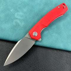 KUBEY KU901J  Calyce Liner Lock Flipper Folding Knife Red G10 Handle 3.27" Bead Blasted AUS-10