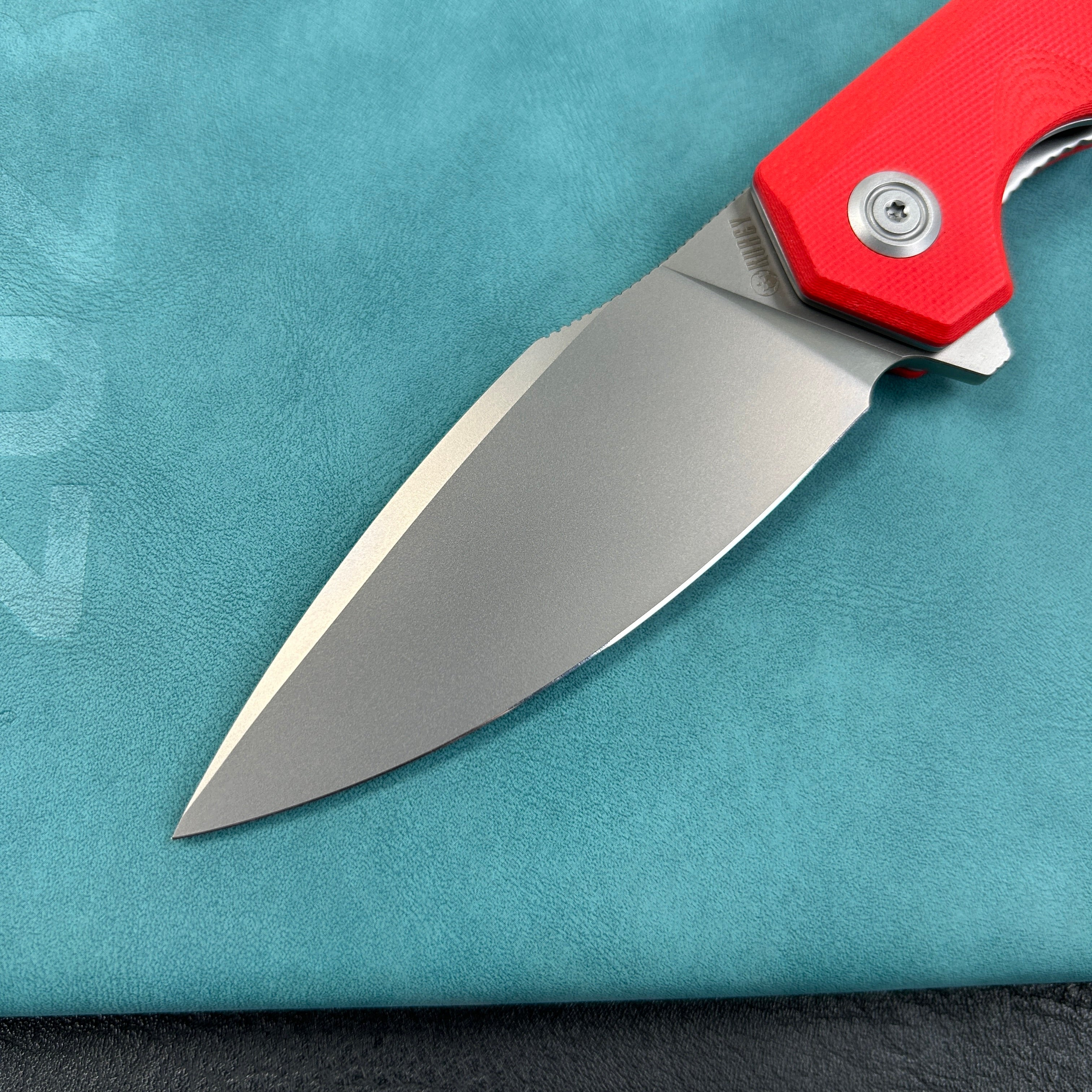 KUBEY KU901J  Calyce Liner Lock Flipper Folding Knife Red G10 Handle 3.27" Bead Blasted AUS-10