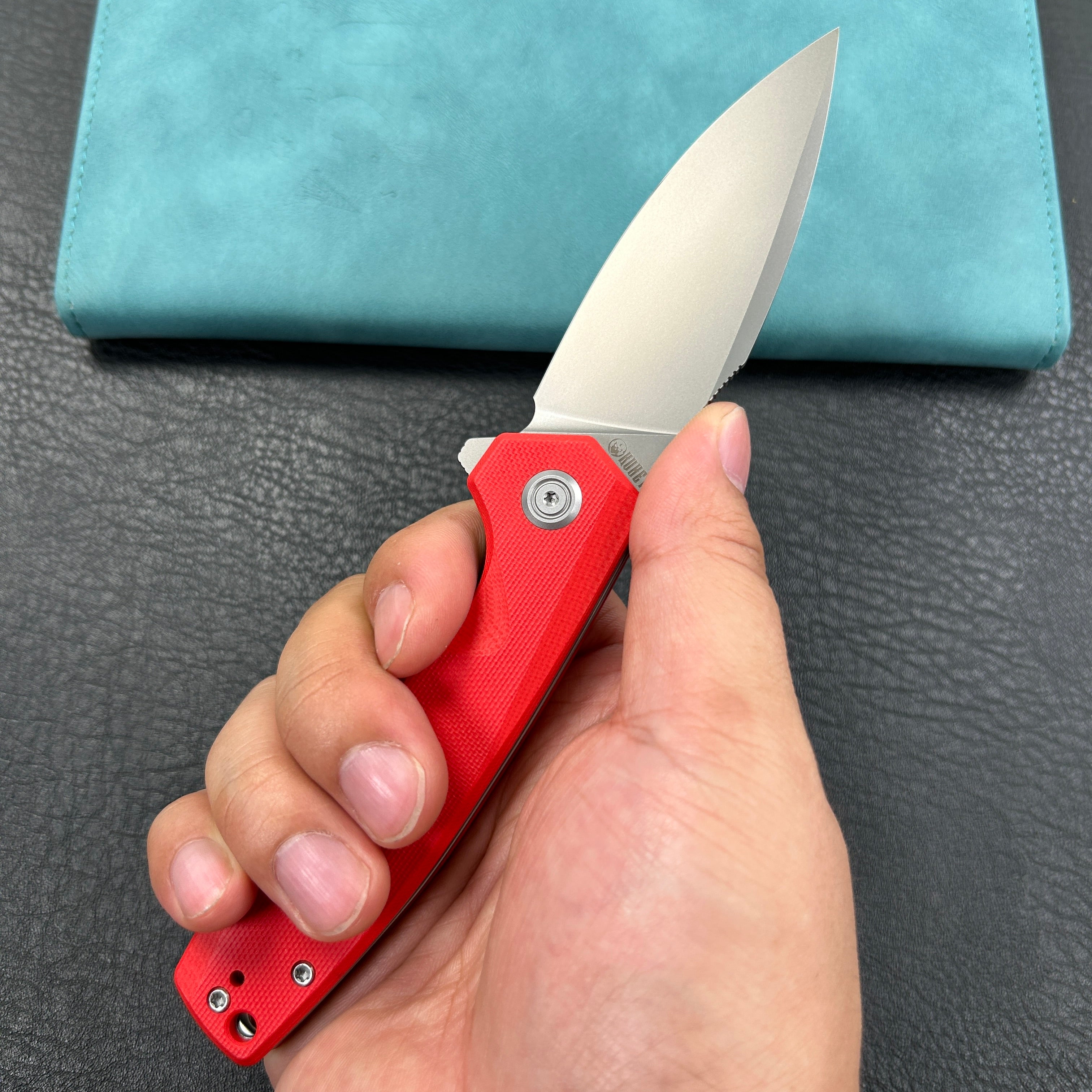 KUBEY KU901J  Calyce Liner Lock Flipper Folding Knife Red G10 Handle 3.27" Bead Blasted AUS-10