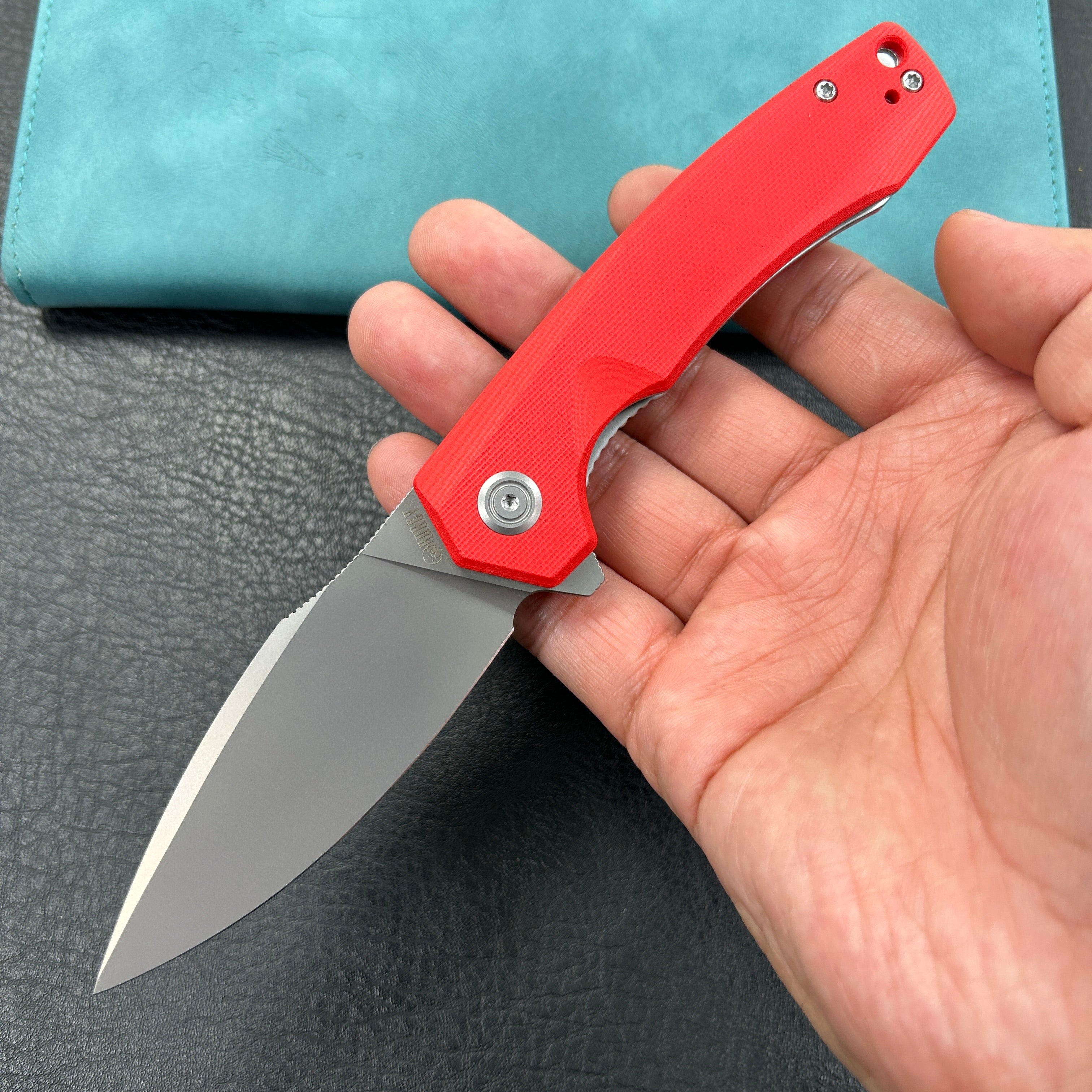 KUBEY KU901J  Calyce Liner Lock Flipper Folding Knife Red G10 Handle 3.27" Bead Blasted AUS-10