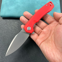 KUBEY KU901J  Calyce Liner Lock Flipper Folding Knife Red G10 Handle 3.27" Bead Blasted AUS-10