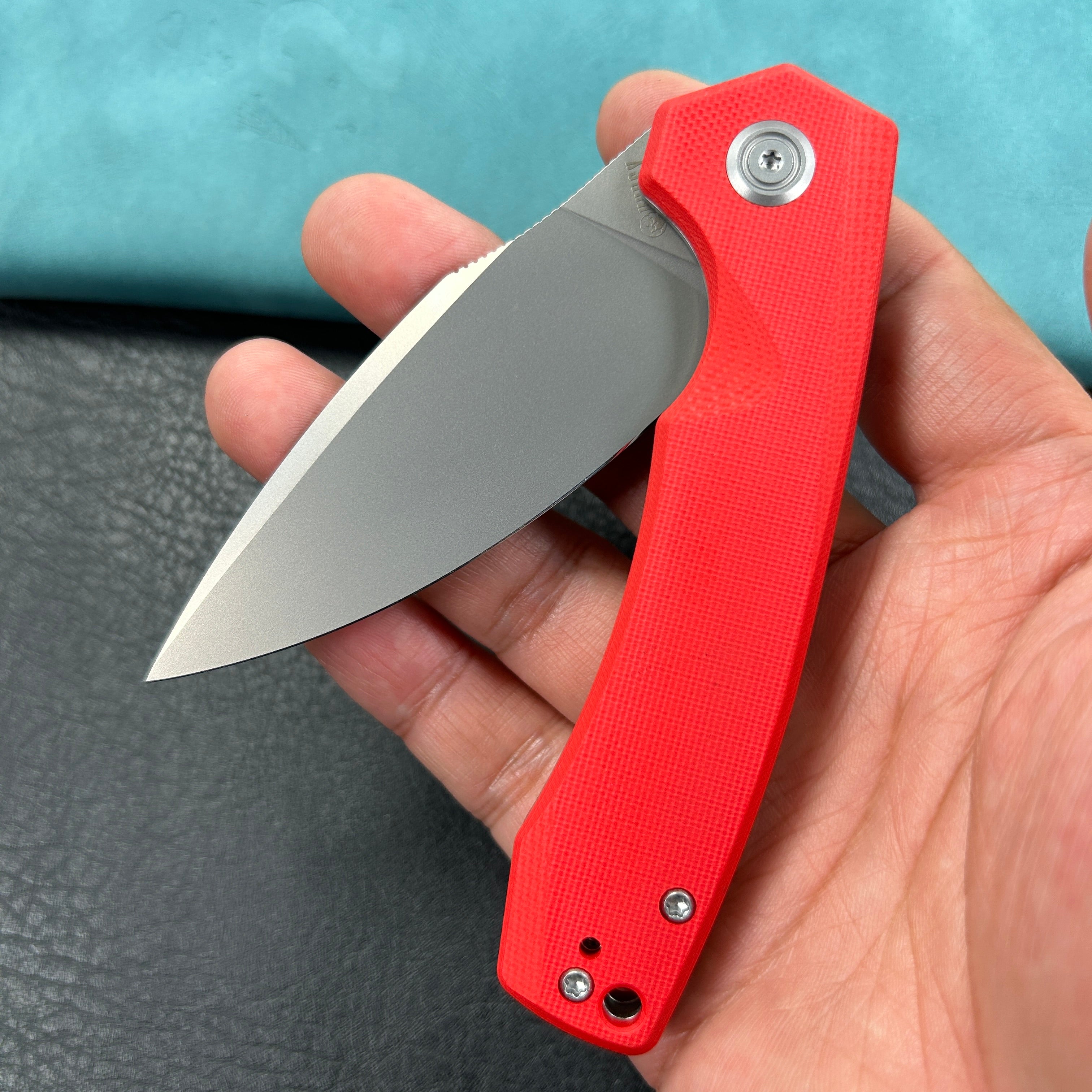 KUBEY KU901J  Calyce Liner Lock Flipper Folding Knife Red G10 Handle 3.27" Bead Blasted AUS-10