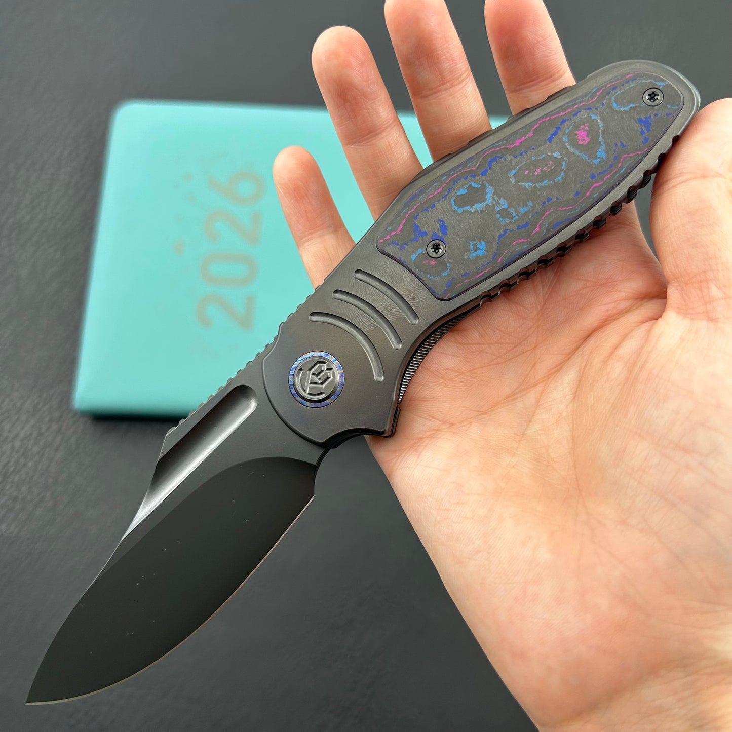 KB KNIVES KB384D Stroller Folding Knife Regular DLC Titanium/CF Inlays Handle 3.35" Regular DLC CPM 20CV Blade