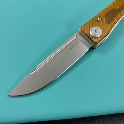 KUBEY KU2102E Akino Lockback Pocket Folding Knife Ultem Handle 3.15" Bead Blasted Sandvik 14C28N