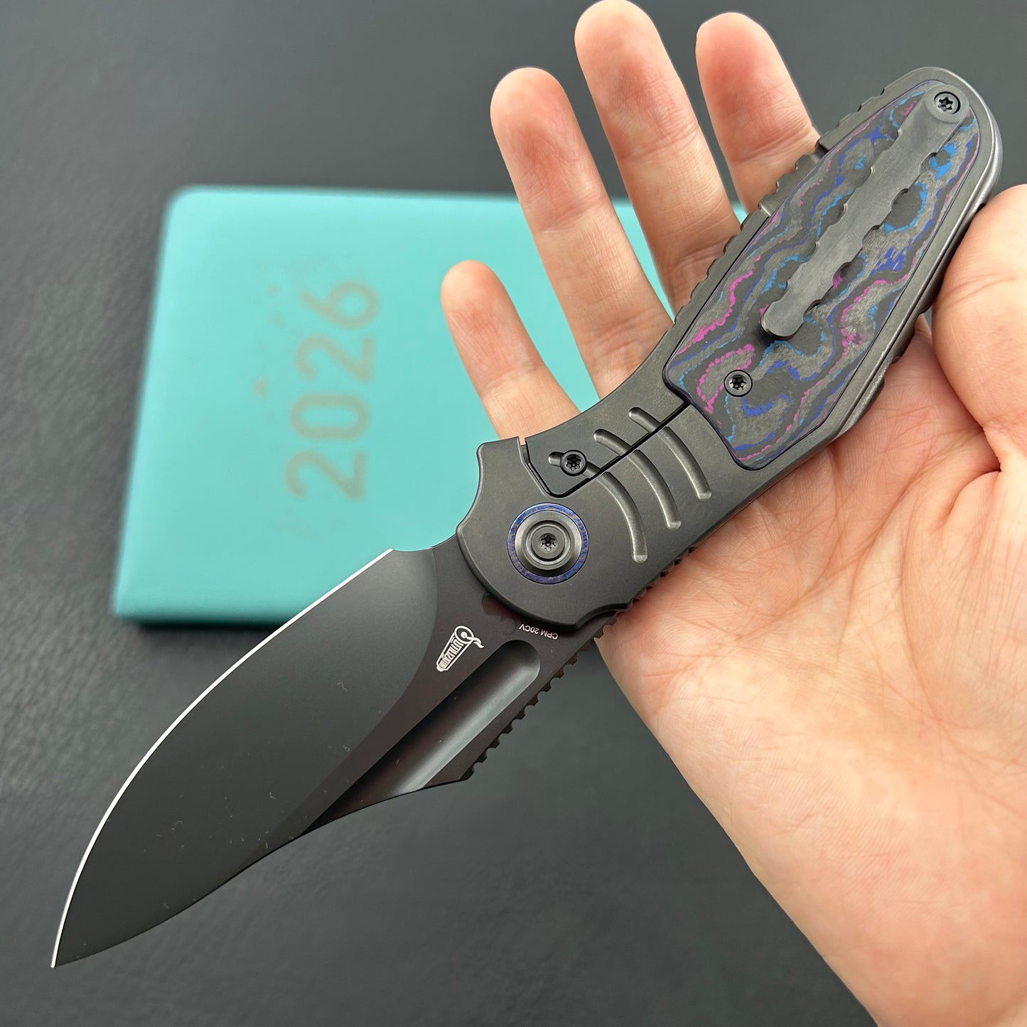 KB KNIVES KB384D Stroller Folding Knife Regular DLC Titanium/CF Inlays Handle 3.35" Regular DLC CPM 20CV Blade