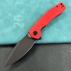 KUBEY KU901I Calyce Liner Lock Flipper Folding Knife Red G10 Handle 3.27" Blackwashed AUS-10