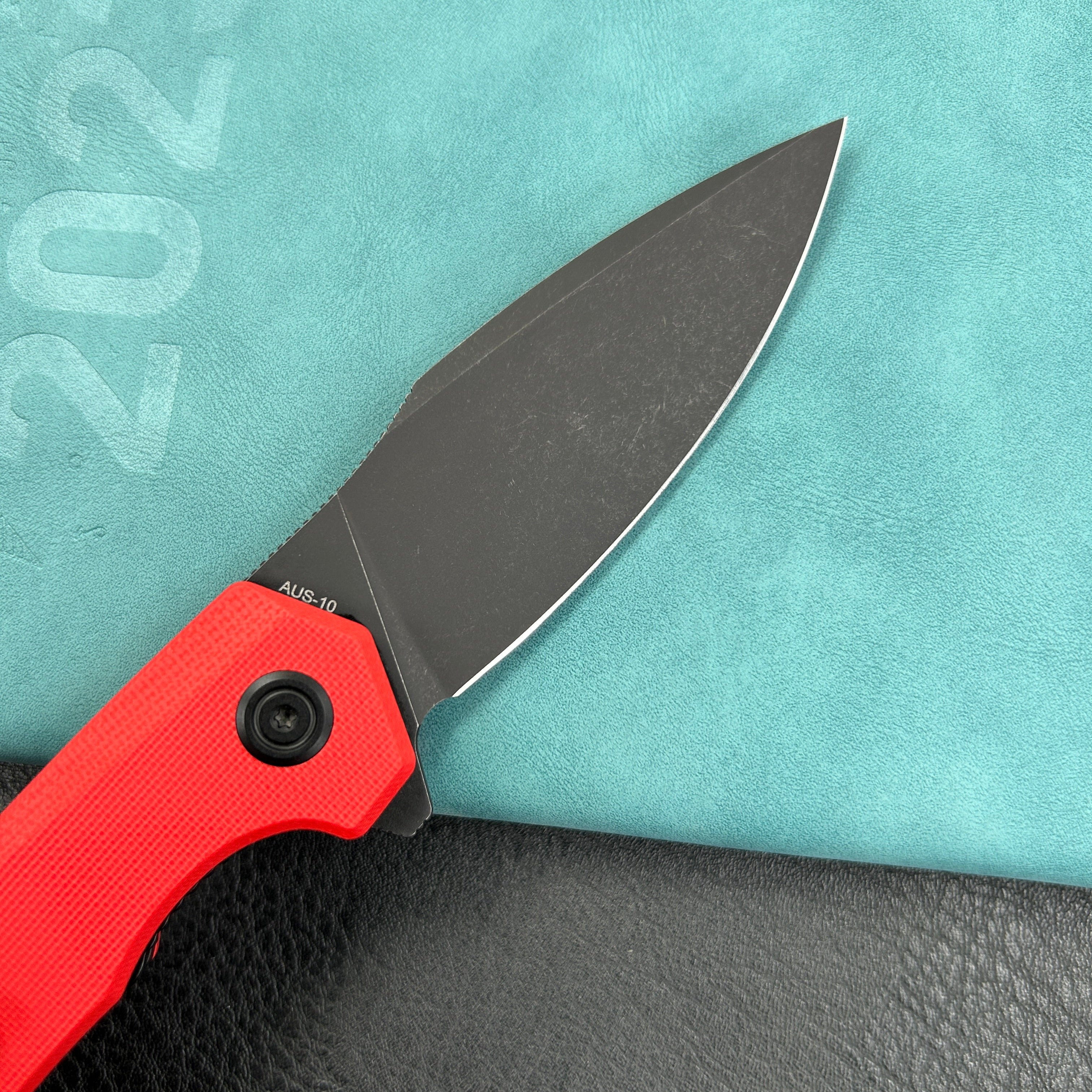 KUBEY KU901I Calyce Liner Lock Flipper Folding Knife Red G10 Handle 3.27" Blackwashed AUS-10