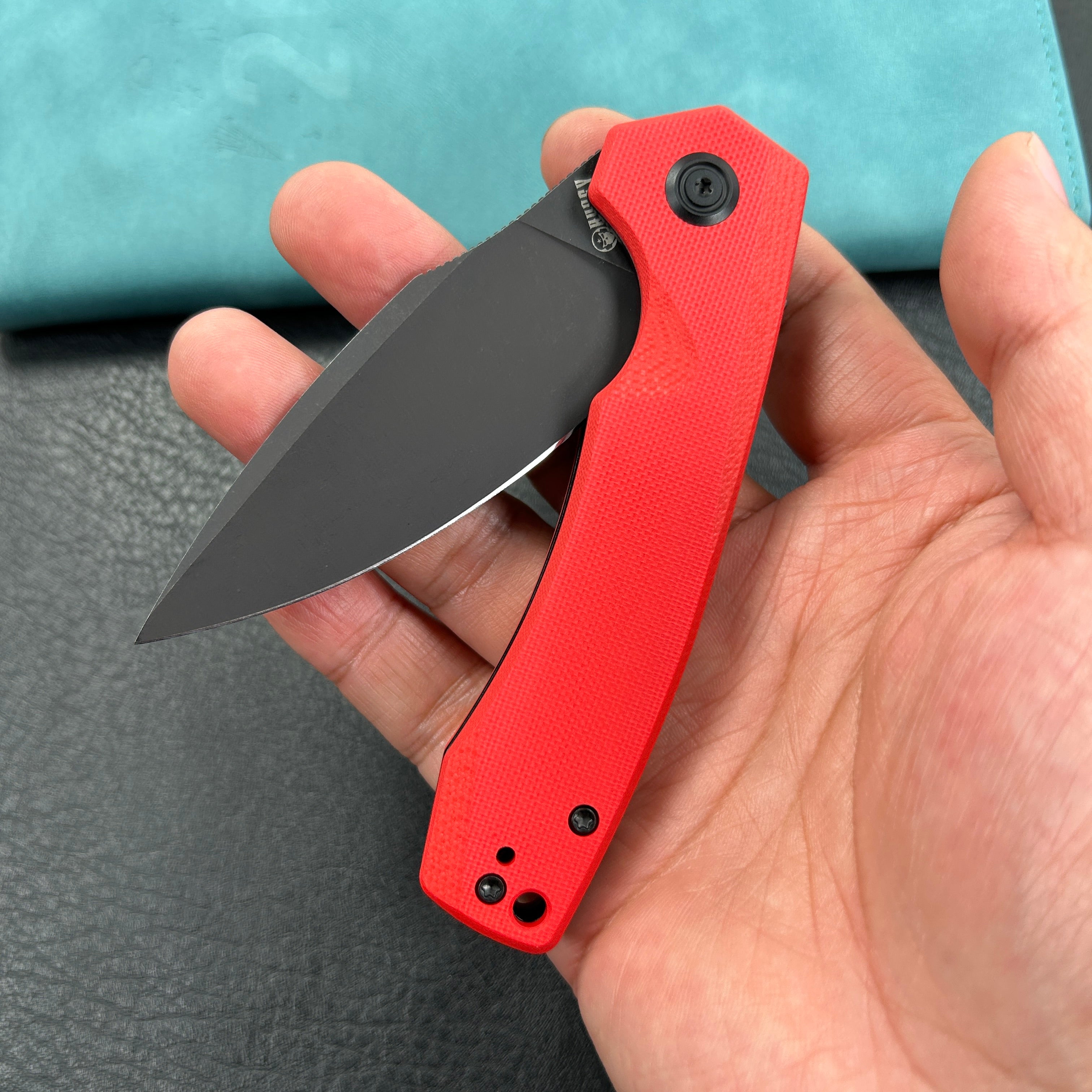 KUBEY KU901I Calyce Liner Lock Flipper Folding Knife Red G10 Handle 3.27" Blackwashed AUS-10