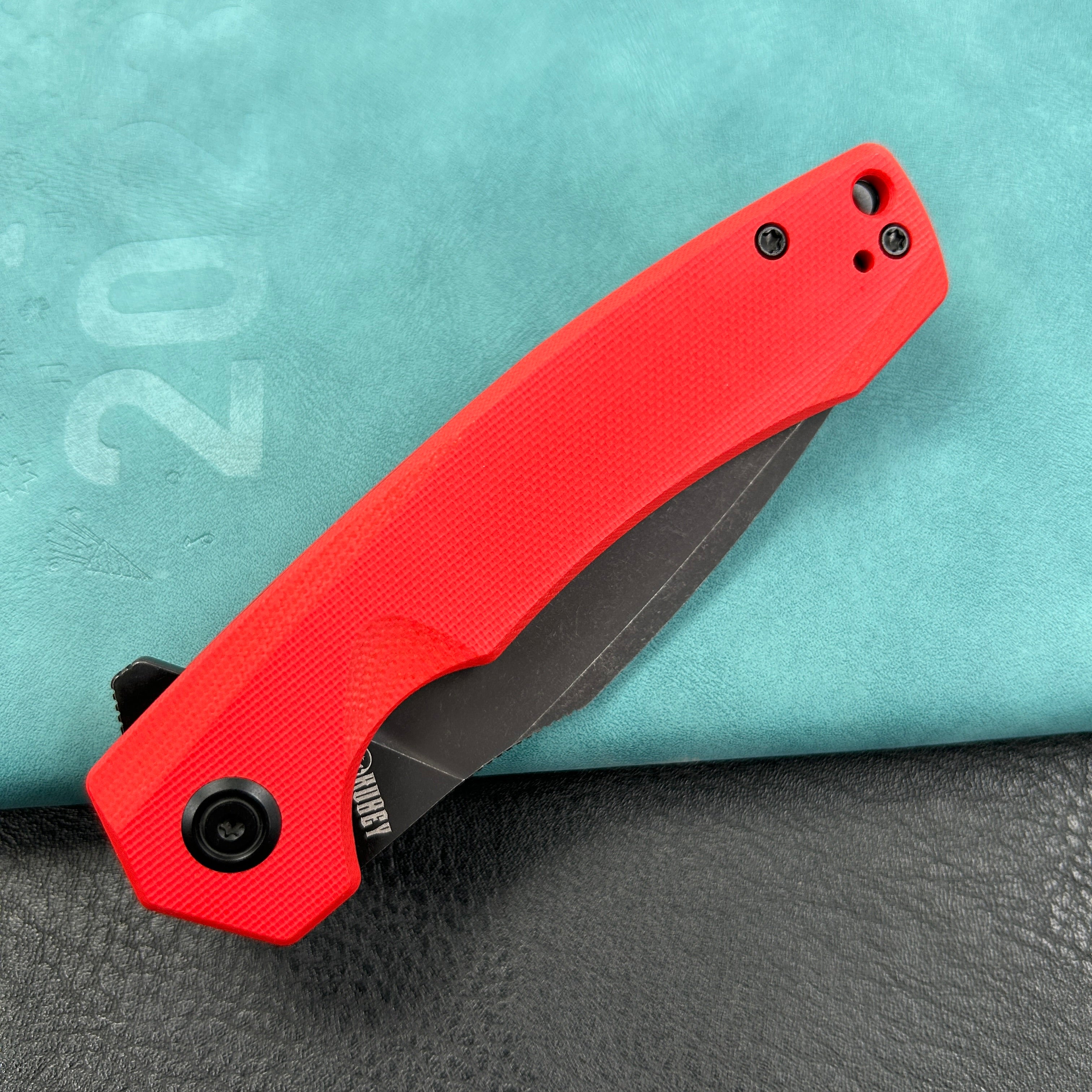 KUBEY KU901I Calyce Liner Lock Flipper Folding Knife Red G10 Handle 3.27" Blackwashed AUS-10