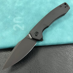 KUBEY KU901L Calyce Liner Lock Flipper Folding Knife Black G10 Handle 3.27" Blackwashed AUS-10