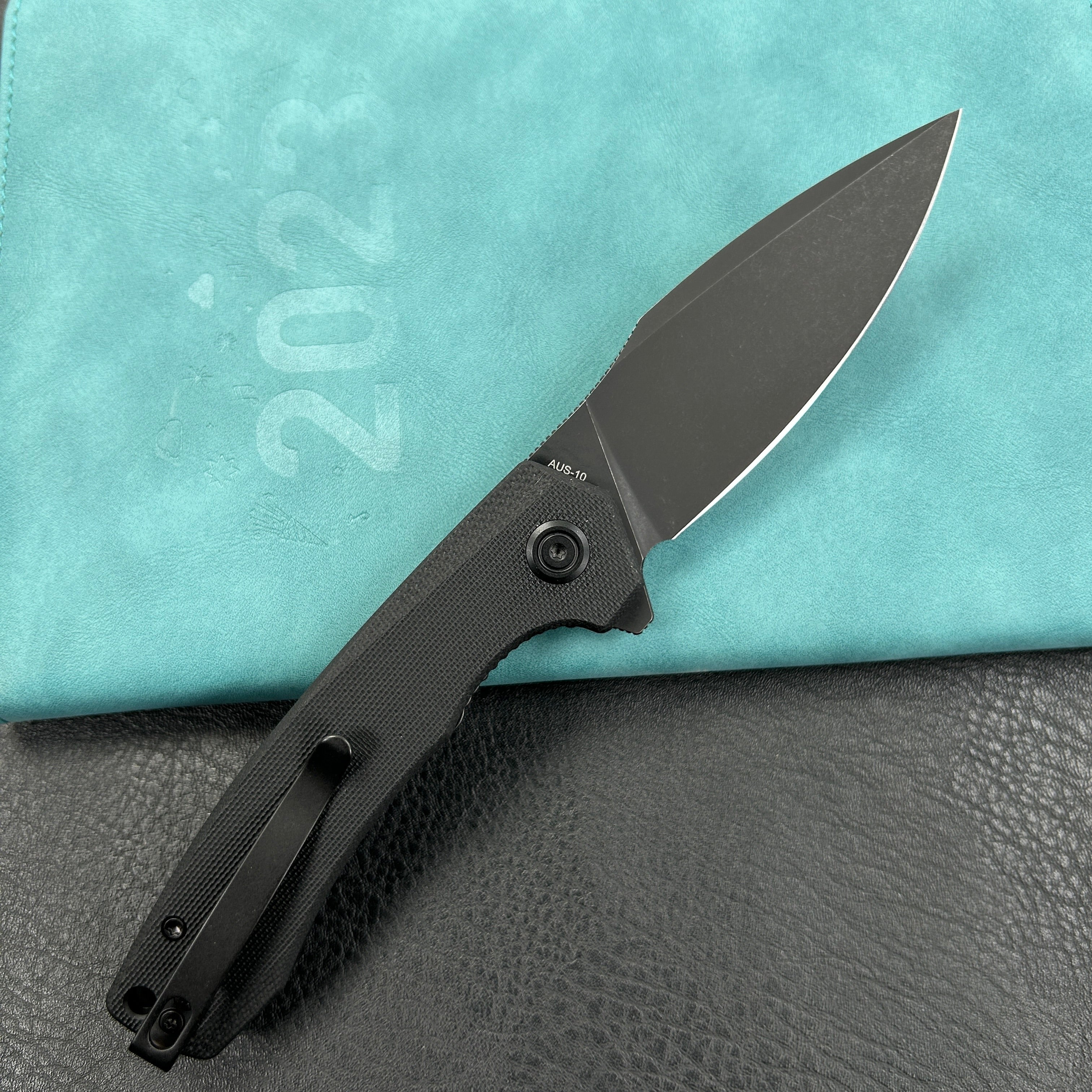 KUBEY KU901L Calyce Liner Lock Flipper Folding Knife Black G10 Handle 3.27" Blackwashed AUS-10