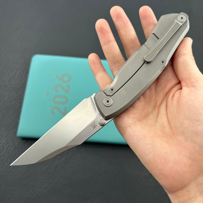 KB KNIVES KB459A Mantra Folding Knife Sandblasting Titanium Handle 3.27'' Silver Bead Blasting M390