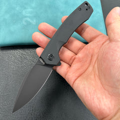 KUBEY KU901L Calyce Liner Lock Flipper Folding Knife Black G10 Handle 3.27" Blackwashed AUS-10