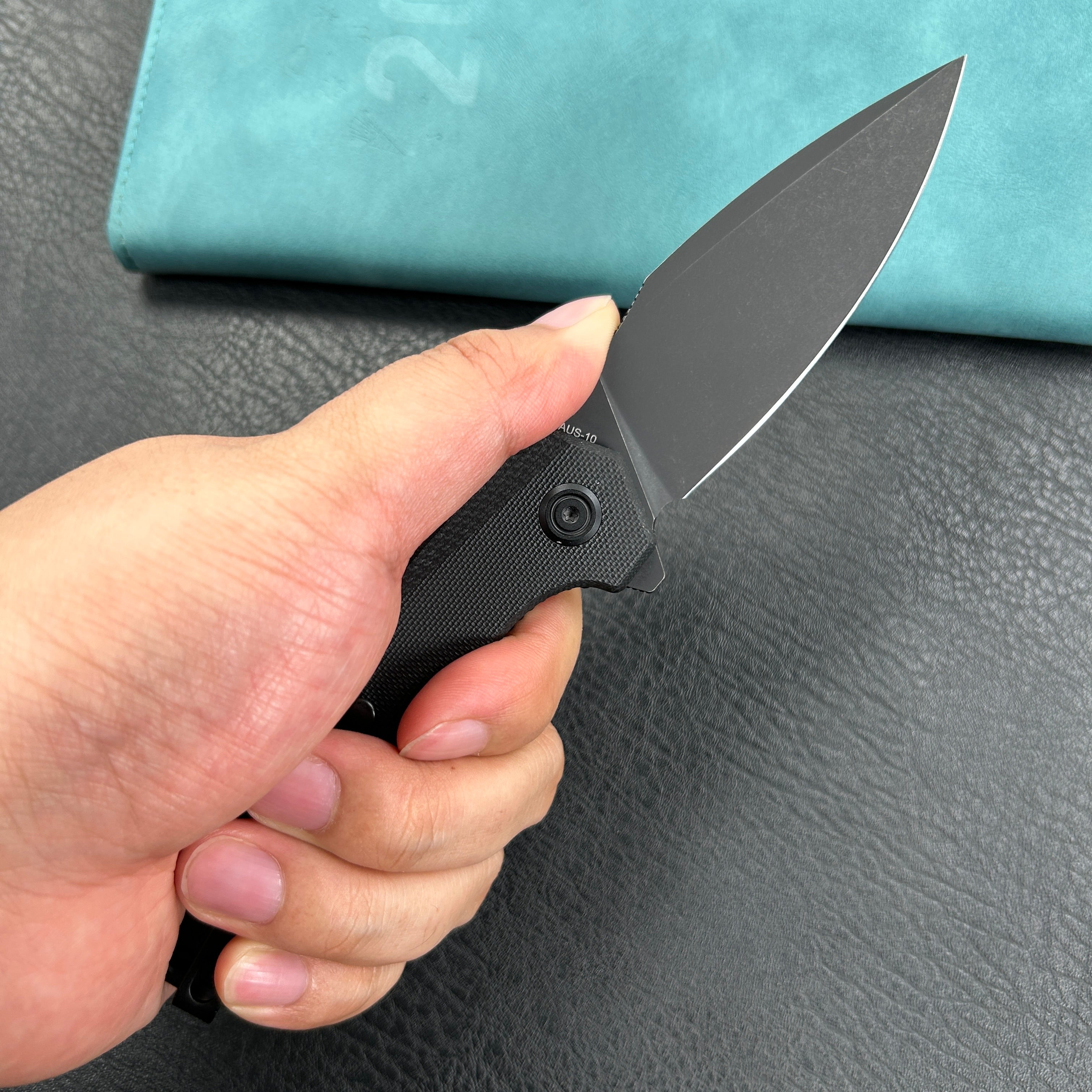 KUBEY KU901L Calyce Liner Lock Flipper Folding Knife Black G10 Handle 3.27" Blackwashed AUS-10