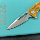 KUBEY KU372C Nautilus Flipper Knife Ultem Handle 3.46" Silver Sandblast 14C28N