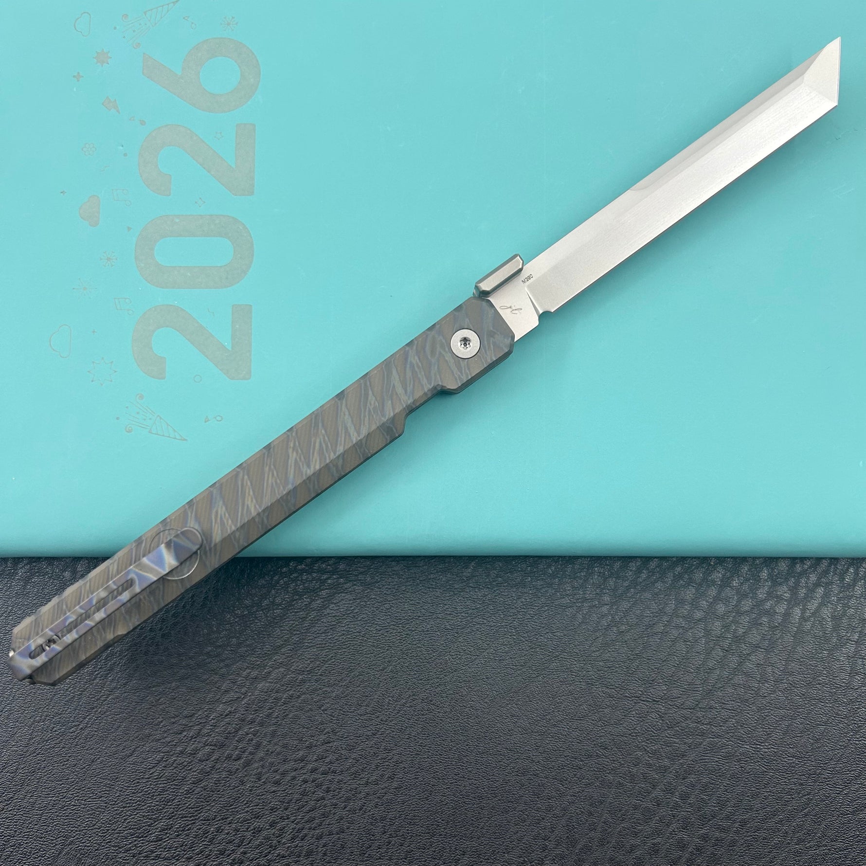 KB KNIVES KB243E Prism Folding Knife Flame Titanium Handle 3.54" Beadblast M390 Blade