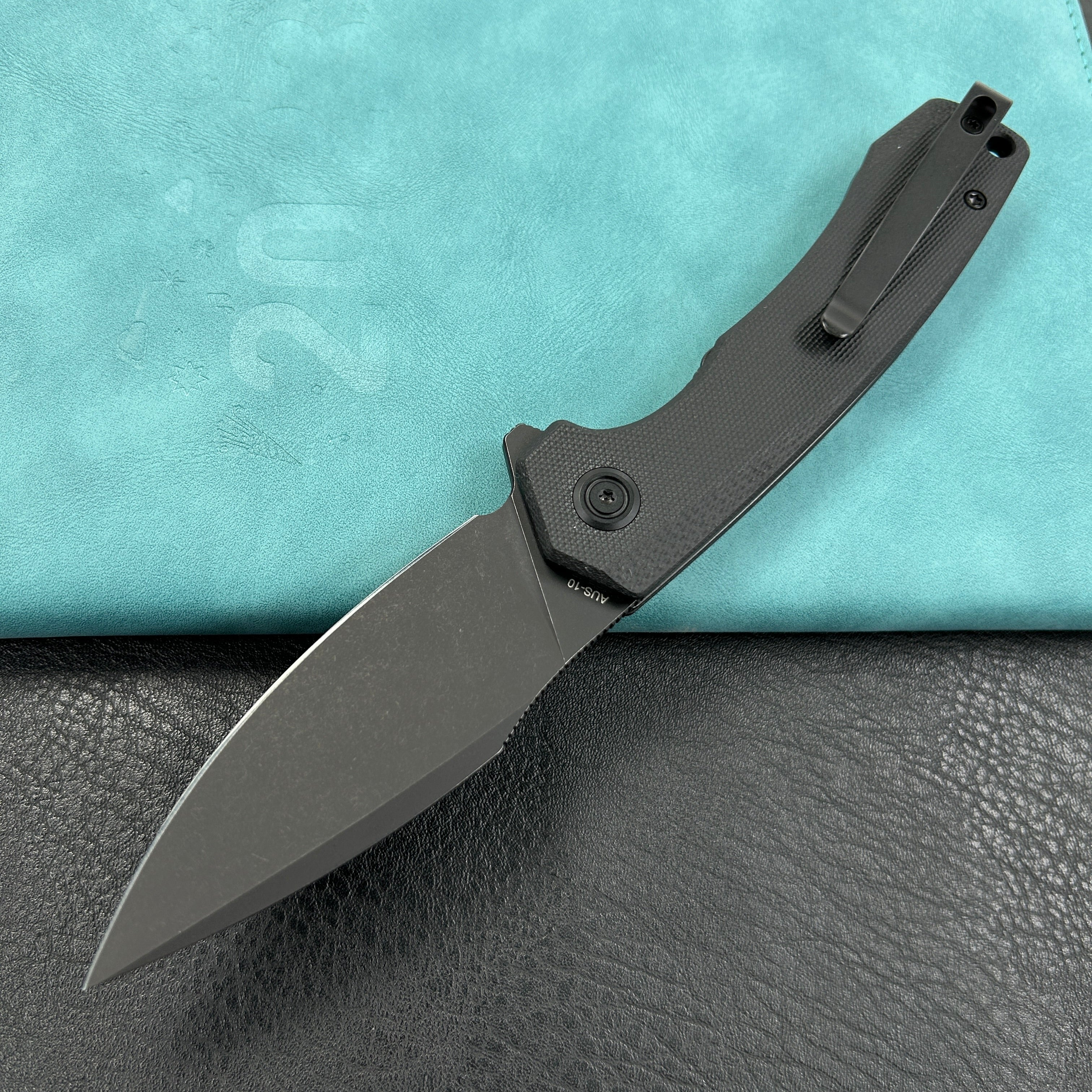 KUBEY KU901L Calyce Liner Lock Flipper Folding Knife Black G10 Handle 3.27" Blackwashed AUS-10