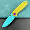 （Exclusives）KUBEY KU342 Belus Thumb Stud Everyday Carry Pocket Knife YellowG10 Handle 2.95" Blue Painted AUS-10