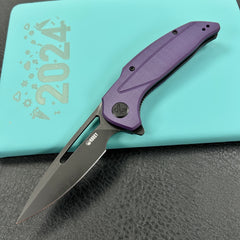 KUBEY  KU372A Nautilus Flipper Knife Purple G10 Handle 3.46" Silver Sandblast 14C28N