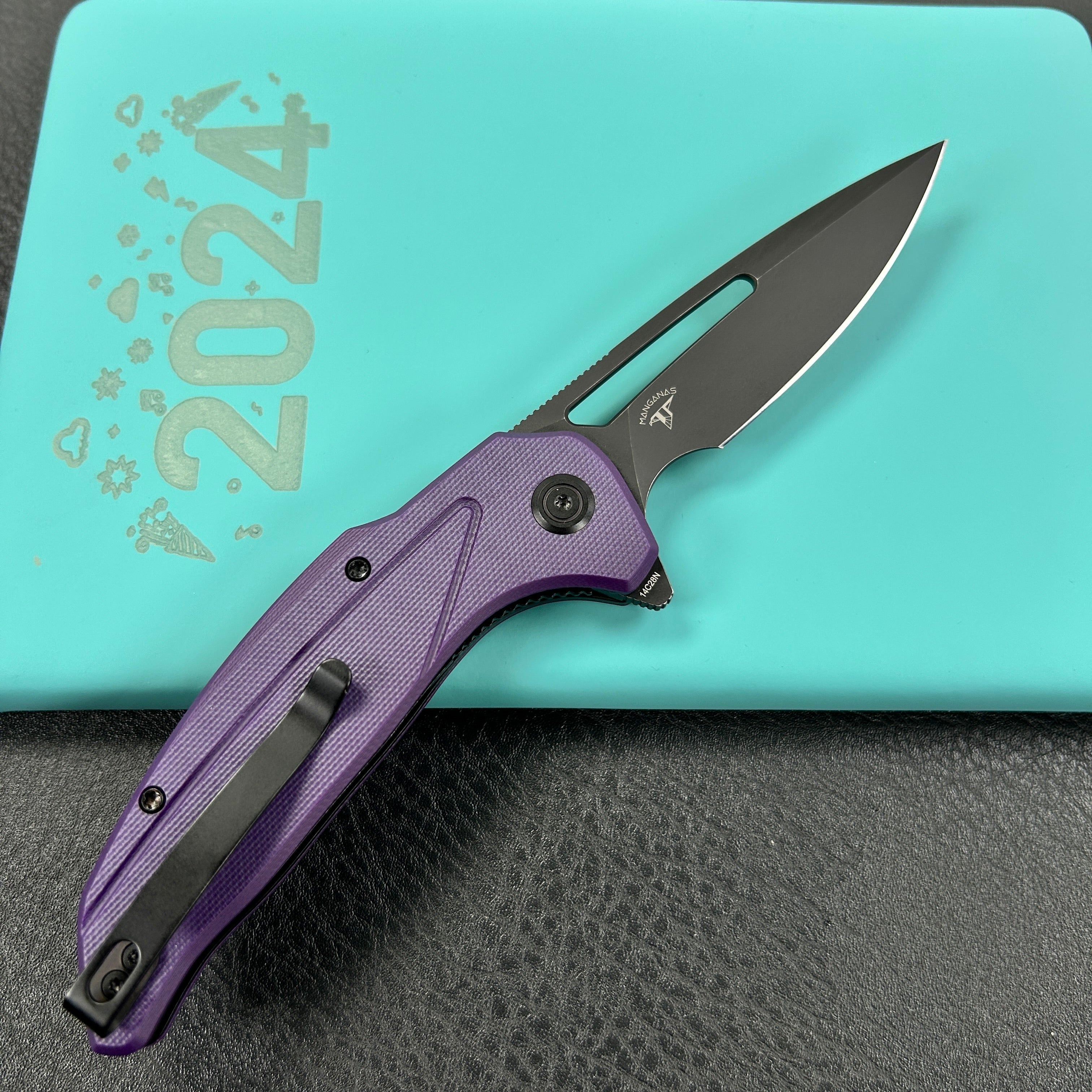 KUBEY  KU372A Nautilus Flipper Knife Purple G10 Handle 3.46" Silver Sandblast 14C28N