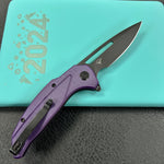KUBEY  knife KU372A Nautilus Flipper Knife Purple G10 Handle 3.46" Silver Sandblast 14C28N