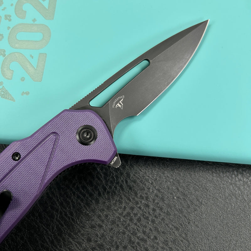 KUBEY  KU372A Nautilus Flipper Knife Purple G10 Handle 3.46" Silver Sandblast 14C28N