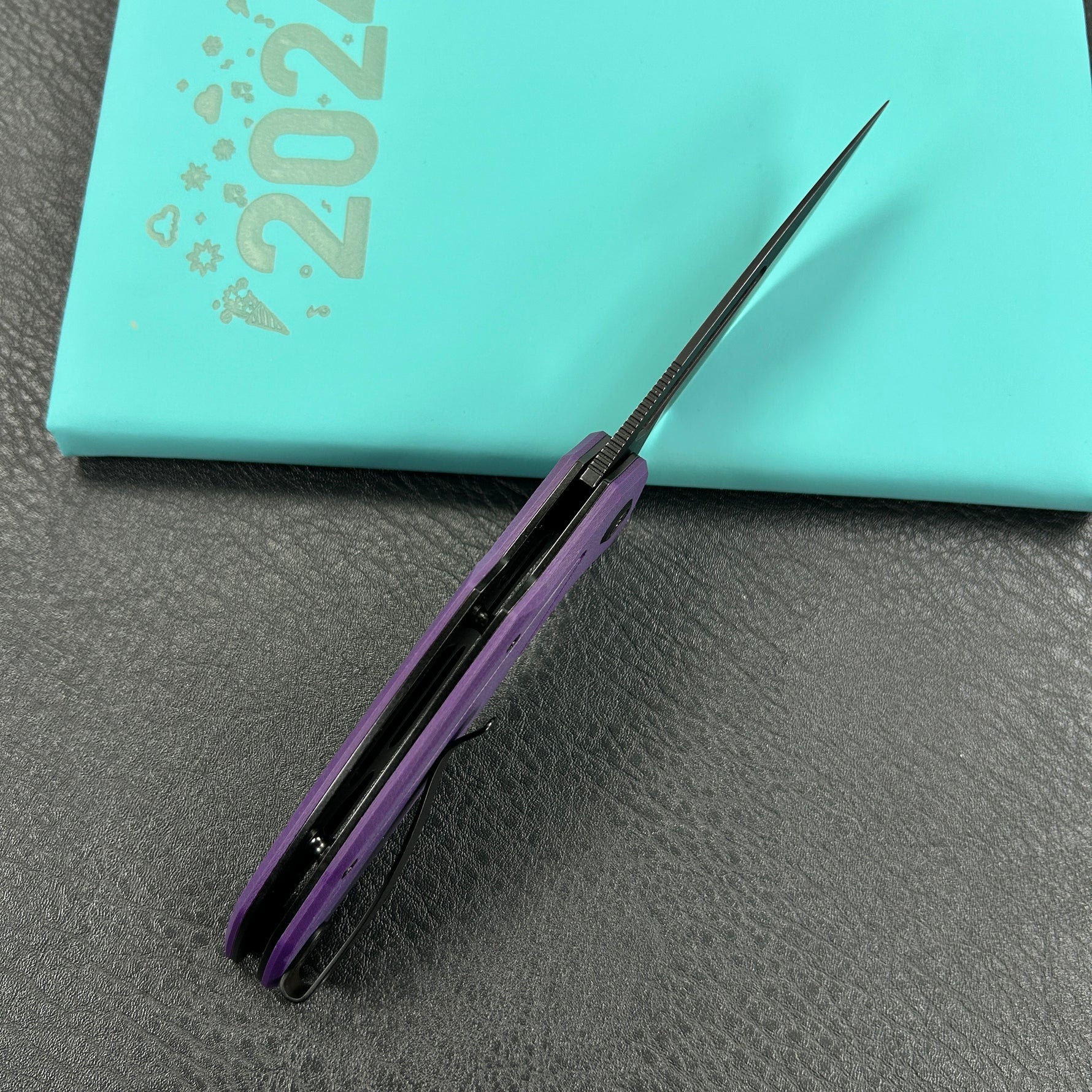 KUBEY  knife KU372A Nautilus Flipper Knife Purple G10 Handle 3.46" Silver Sandblast 14C28N
