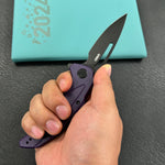 KUBEY  knife KU372A Nautilus Flipper Knife Purple G10 Handle 3.46" Silver Sandblast 14C28N