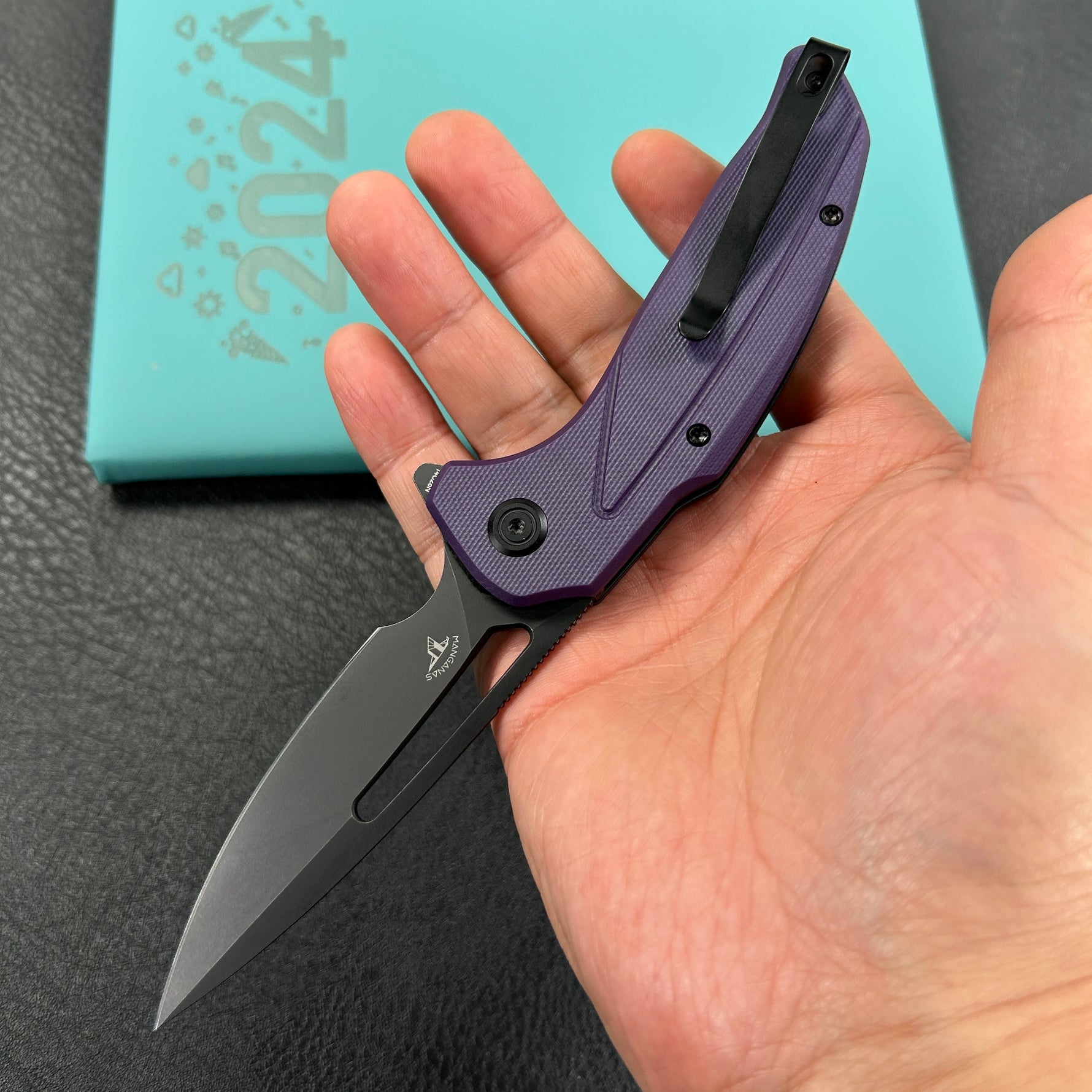 KUBEY  knife KU372A Nautilus Flipper Knife Purple G10 Handle 3.46" Silver Sandblast 14C28N