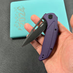 KUBEY  knife KU372A Nautilus Flipper Knife Purple G10 Handle 3.46" Silver Sandblast 14C28N