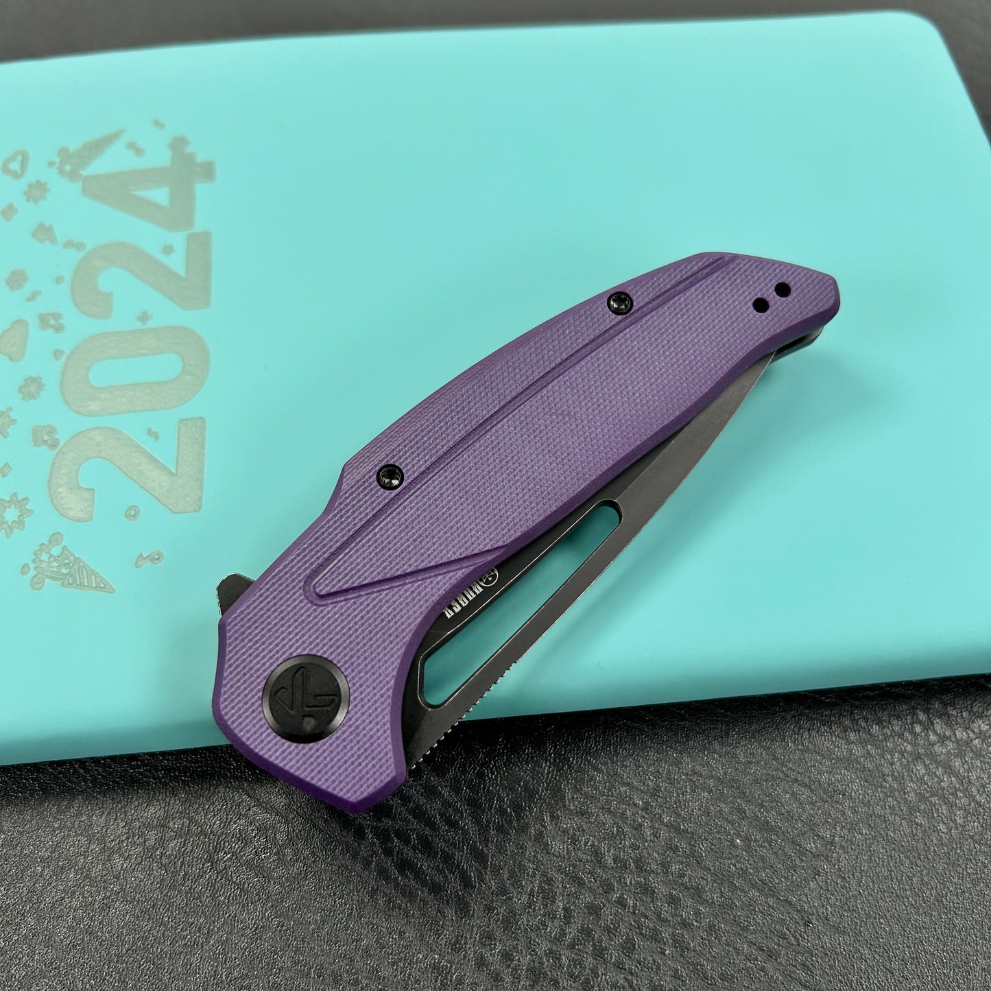 KUBEY  KU372A Nautilus Flipper Knife Purple G10 Handle 3.46" Silver Sandblast 14C28N