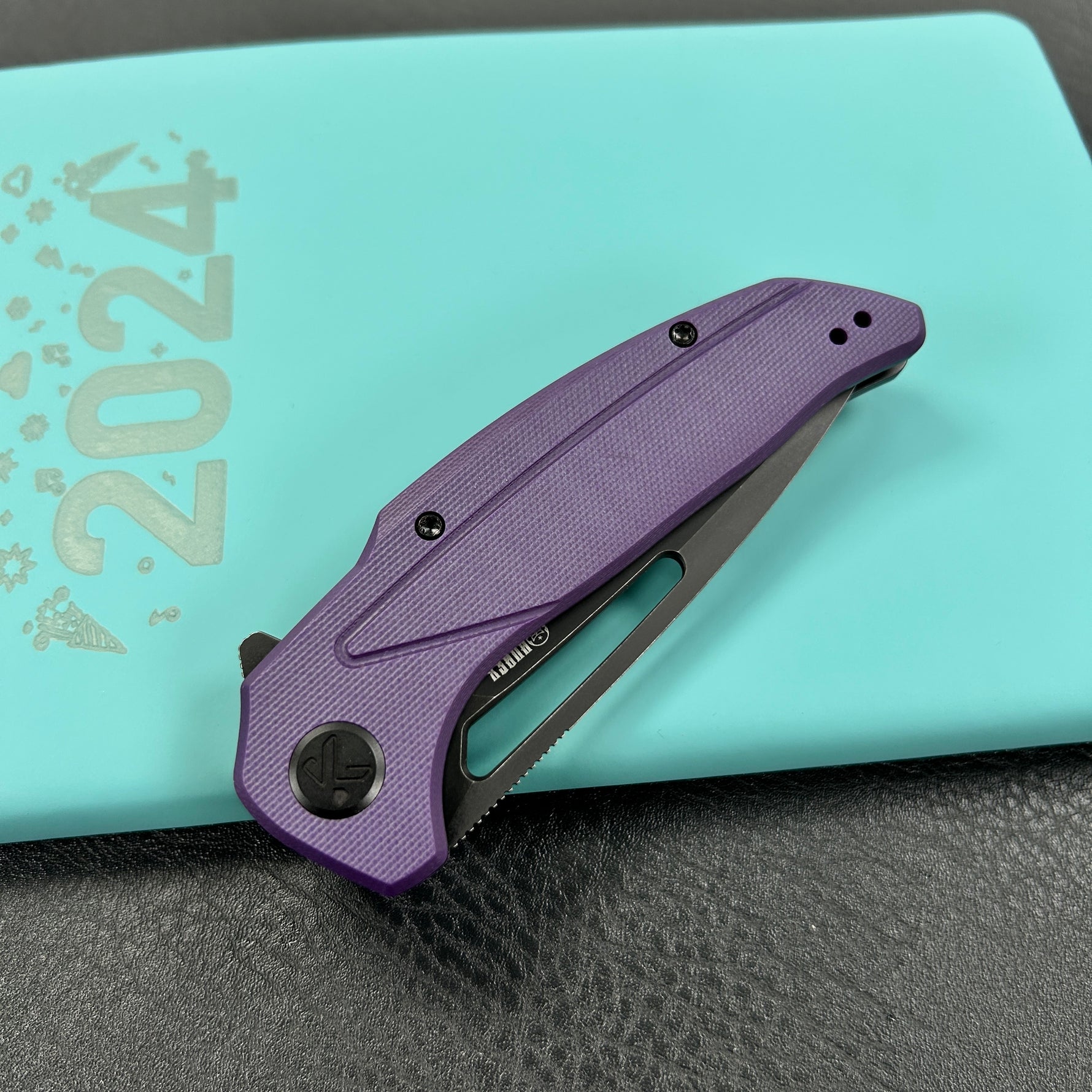 KUBEY  knife KU372A Nautilus Flipper Knife Purple G10 Handle 3.46" Silver Sandblast 14C28N