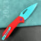 (Exclusives）KUBEY KU122  Liner Lock Thumb Open Folding Knife red G10 Handle 3.11" Blue Painted 14C28N
